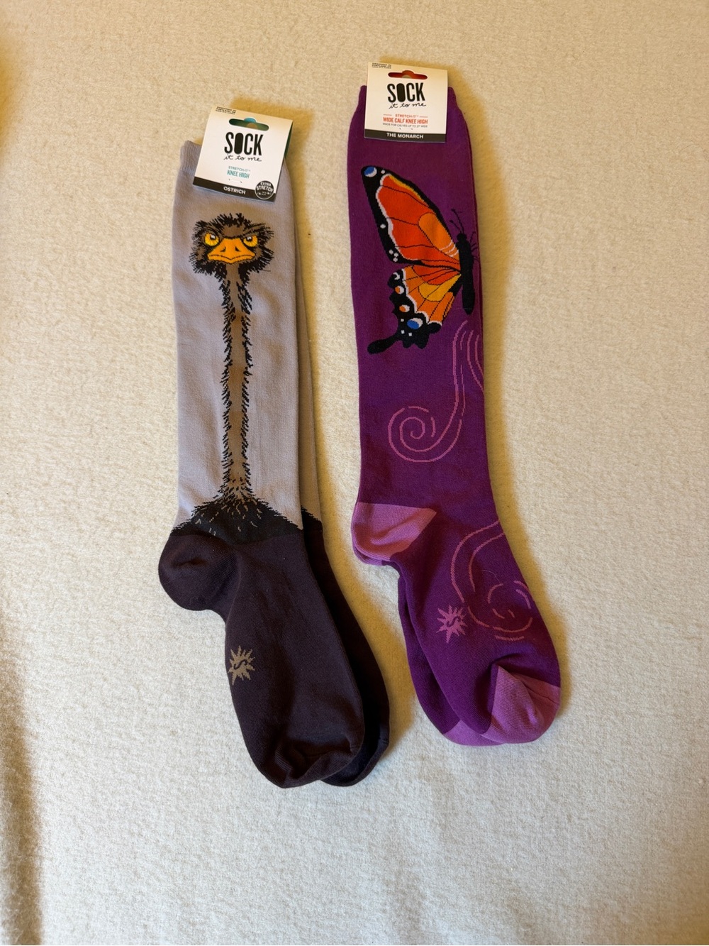 Sock It To Me Knee High Socks Lot 2, 1 Wide Calf 1 regStretch Ostrich Monarch NW